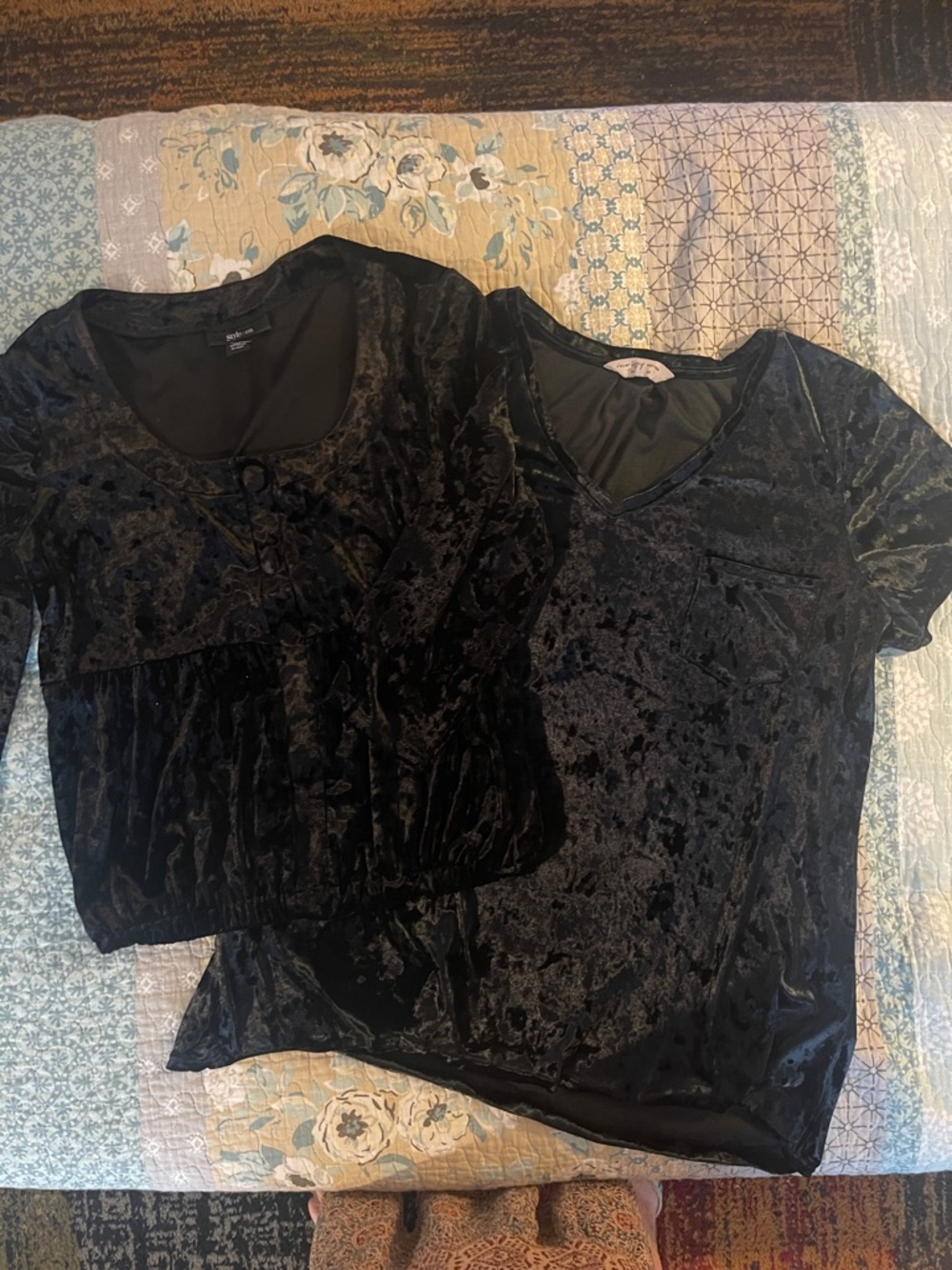 Style & Co. Black Velvet Short Sleeve Top